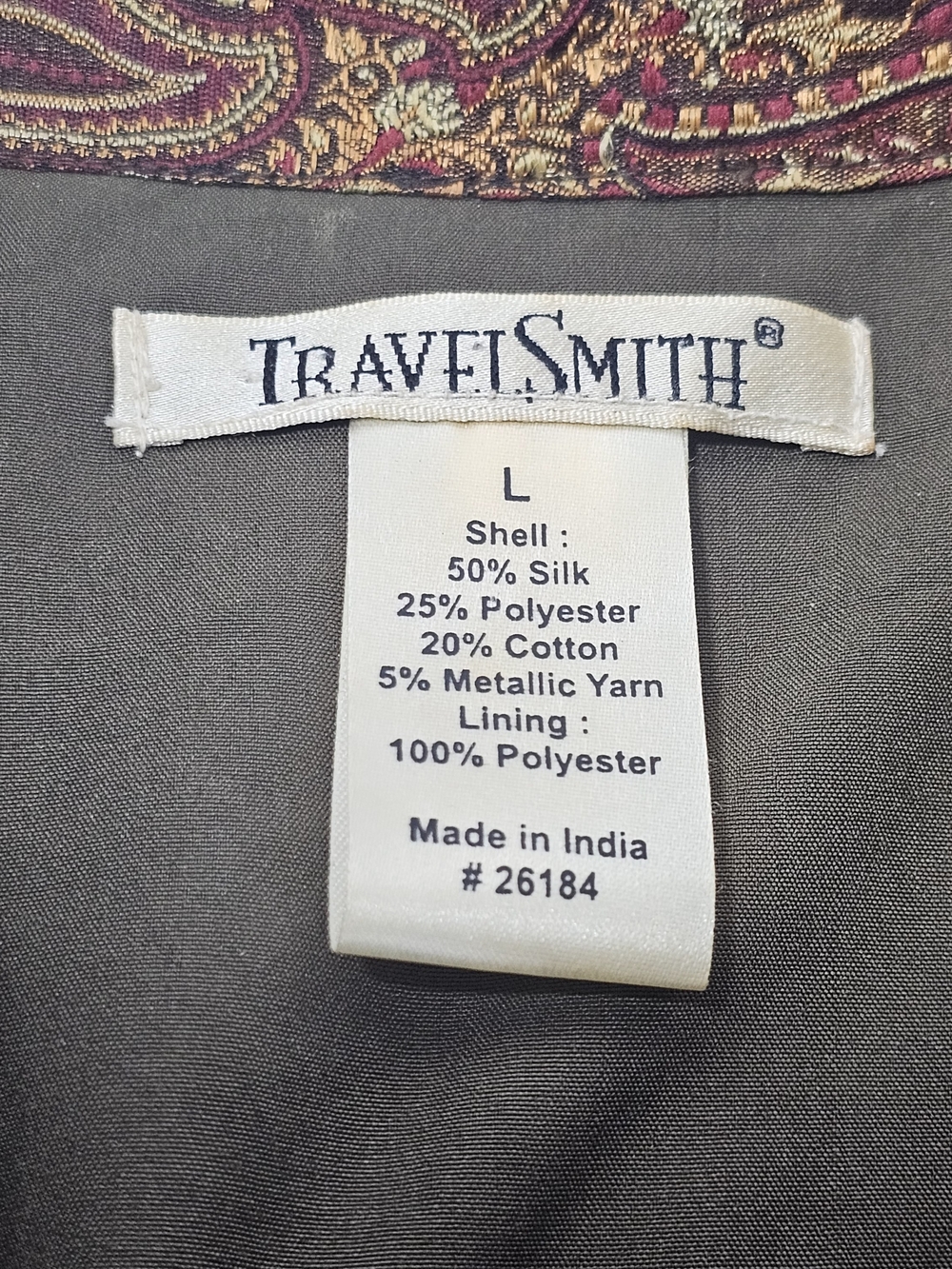 Vintage TravelSmith Women's Silk Blend Vest Sz L Brocade Paisley Patchwork Boho - Picture 3 of 12